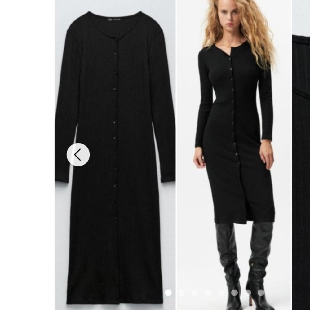 Zara Black Ribbed Button-Front Midi Dress - Picture 7 of 8